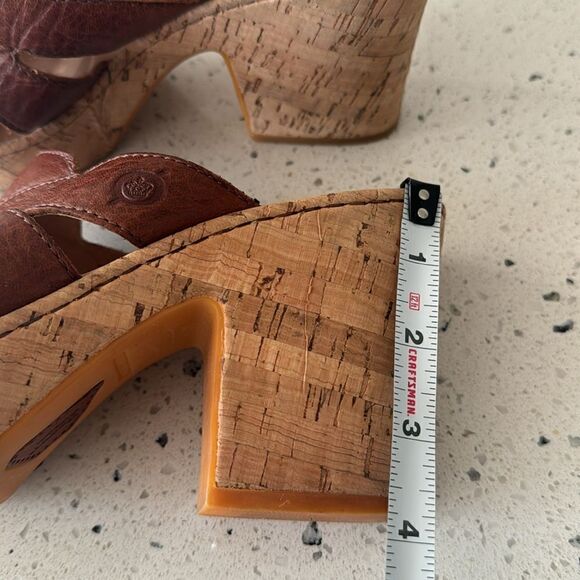 Born Women's Brown Leather Slip On Open Toe Sandals Block Heels Platform Size 9 - Picture 7 of 12
